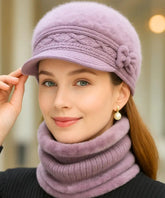 Comprar boina e cachecol feminino de tricô felpudo com forro quente para looks elegantes no inverno em promoção ANELLIMN